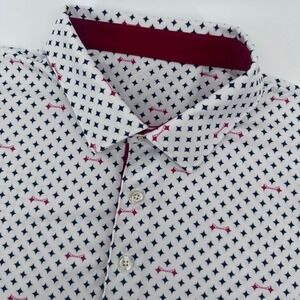 Puma Golf Mens XL Polo Shirt White Navy Burgundy Bridge Star Print Performance